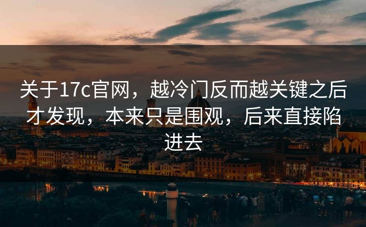 关于17c官网，越冷门反而越关键之后才发现，本来只是围观，后来直接陷进去