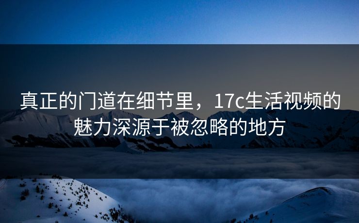 真正的门道在细节里，17c生活视频的魅力深源于被忽略的地方